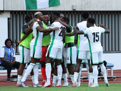 لاعبو نيجيريا يحتفلون بأحد الأهداف أمام بنين في تصفيات كأس العالم 2026 - 14 أكتوبر 2025 - Reuters