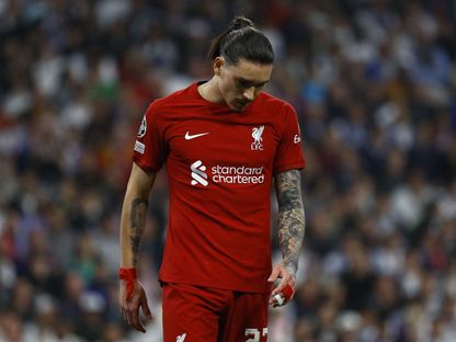 داروين نونيز مهاجم ليفربول خلال مواجهة ريال مدريد في دوري أبطال أوروبا - 15 مارس 2023 - REUTERS