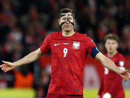 مهاجم بولندا روبرت ليفاندوفسكي خلال مباراة ضد السويد في ملحق التأهل لكأس العالم - 31 مارس 2026 - Reuters