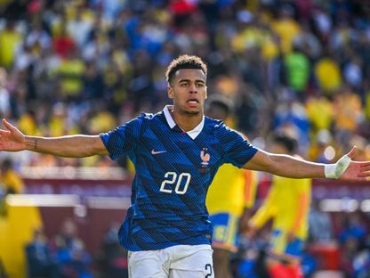 ديزيري دوي يحتفل بهدفه في مباراة فرنسا وكولومبيا الودية - 29 مارس 2026 - Reuters