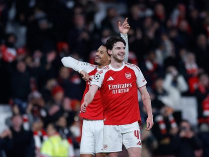 ديكلان رايس لاعب أرسنال يحتفل بالفوز على بايرن ميونيخ بدوري أبطال أوروبا - 26 نوفمبر 2025 - Action Images via Reuters