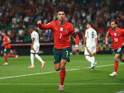كريستيانو رونالدو بعد تسجيله هدفاً للبرتغال في مرمى المجر بتصفيات كأس العالم 2026 - 14 أكتوبر 2025 - REUTERS