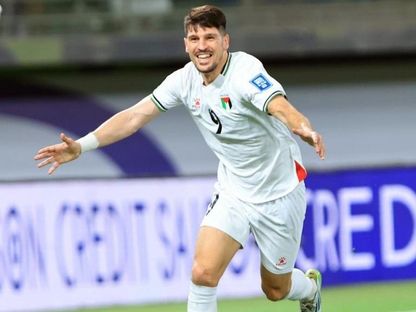 تامر الصيام مهاجم فلسطين يحتفل بتسجيل هدف في مرمى الكويت بتصفيات كأس العالم 2026 - 5 يونيو 2025 - X/@الاتحاد الفلسطيني لكرة القدم
