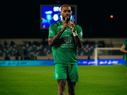 احتفال إيفان توني مهاجم الأهلي بتسجيل هدف في مرمى الأخدود في الدوري السعودي - 10 يناير 2026 - X/@ALAHLI_FC