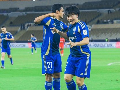 احتفال لاعبي ماتشيدا الياباني بتسجيل هدف في مرمى شباب الأهلي بنصف نهائي دوري أبطال أسيا للنخبة - 21 أبريل 2026 - X/@FcMachidaZelvia