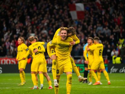 احتفال لاعبي بودو غليمت بتسجيل هدف في بوروسيا دوتموند بدوري أبطال أوروبا - 20 أكتوبر 2026 - X/@Glimt