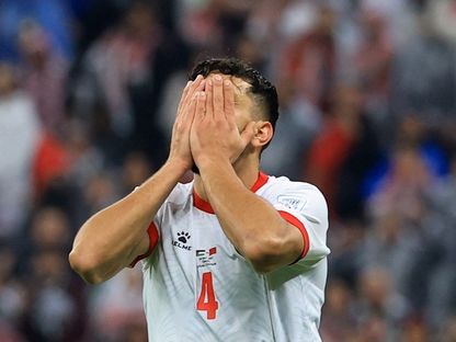 حسرة حسام أبو ذهب لاعب الأردن بعد قبول الهدف الثالث أمام المغرب بنهائي كأس العرب - 19 ديسمبر 2025 - Reuters
