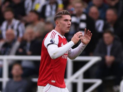 لاعب أرسنال فيكتور غيوكيريس خلال مباراة نيوكاسل في الدوري الإنجليزي الممتاز - ٢٨ سبتمبر ٢٠٢٥ - ٌReuters