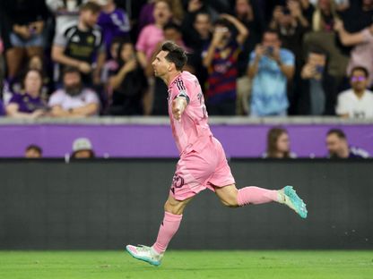 ليونيل ميسي يحتفل بعد تسجيله هدفاً لإنتر ميامي في شباك أورلاندو سيتي - 2 مارس 2026 - REUTERS