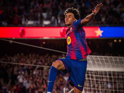 لامين يامال نجم برشلونة يحتفل بهدفه أمام إسبانيول - 11 أبريل 2026 - X@FCBarcelona