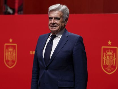 رئيس الاتحاد الإسباني لكرة القدم بالوكالة بيدرو روتشا بعد مؤتمر صحافي في مدريد - 18 سبتمبر 2023 - AFP