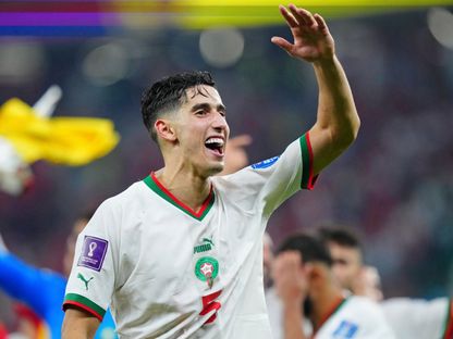 نايف أكرد مدافع المغرب يحتفل بعد نهاية مباراة كندا في مرحلة المجموعات بكأس العالم - 1 ديسمبر 2022 - reuters