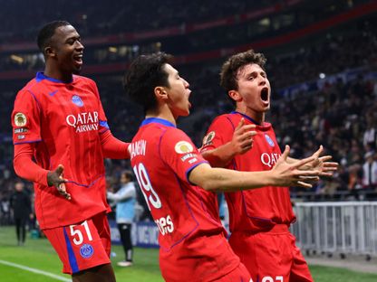 فرحة جواو نيفيز بهدفه في مباراة ليون وباريس سان جيرمان بالدوري الفرنسي - 9 نوفمبر 2025 - Reuters