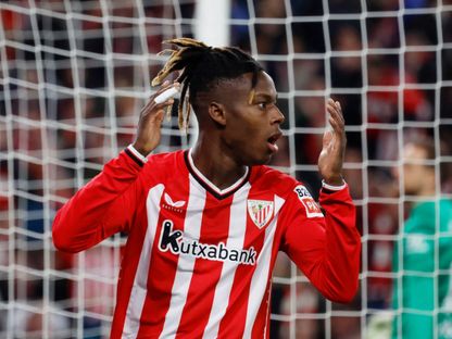 لاعب أتلتيك بيلباو نيكو ويليامز خلال إياب نصف نهائي كأس الملك أمام أتلتيكو مدريد - 29 فبراير 2024 - ٌReuters