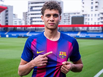 حمزة عبد الكريم أثناء تقديمه كلاعب جديد في نادي برشلونة أتلتيك - 31 يناير 2026 - Barcelona/web