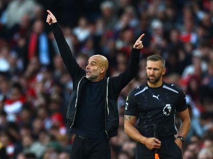 بيب غوارديولا مدرب مانشستر سيتي خلال مواجهة أرسنال بالدوري الإنجليزي - 21 سبتمبر 2025 - Reuters