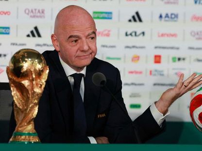 جياني إنفانتينو رئيس فيفا خلال مؤتمر تقديمي لنهائيات كأس العالم قبل الحفل الافتتاحي في المكسيك - 10 يونيو 2026 - reuters