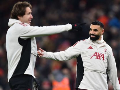 كييزا ومحمد صلاح في تدريبات ليفربول التحضيرية قبل مباراة برايتون في الدوري الإنجليزي - 13 ديسمبر 2025 - Reuters