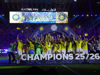 لاعبو النصر يحتفلون بلقب الدوري السعودي - 21 مايو 2026 - X/@AlNassrFC_EN