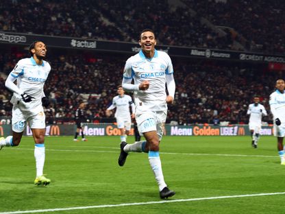 ميسون غرينوود بعد تسجيله هدفاً لأولمبيك مارسيليا في مرمى نيس - 21 نوفمبر 2025 - REUTERS