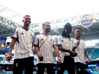 من وصول ميليتاو وكامافينغا وكارفاخال وسيبايوس إلى الملعب قبل مواجهة ريال مدريد ويوفنتوس في كأس العالم للأندية - 1 يوليو 2025 - Reuters