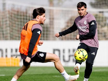 براهيم دياز وفران غارسيا في تدريبات ريال مدريد الإسباني - 5 مارس 2026 - X/@realmadrid