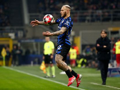 فيديريكو ديماركو الظهير الأيسر لإنتر ميلان خلال مواجهة موناكو في دوري أبطال أوروبا - 29 يناير 2025 - REUTERS