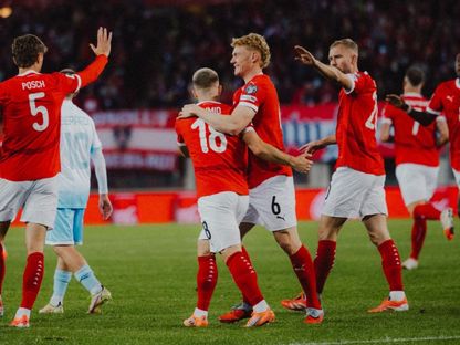 احتفال منتخب النمسا بهزيمة سان مارينو 10-0 في تصفيات أوروبا المؤهلة لكأس العالم 2026 - 9 أكتوبر 2025 - oefb1904/x
