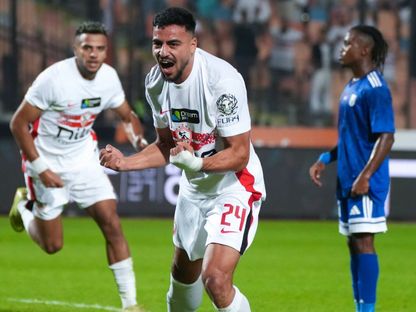 محمد إسماعيل مدافع الزمالك يحتفل بعد تسجيله هدفاً في شباك أبو قير للأسمدة - 8 سبتمبر 2026 - facebook/ZSCOfficial