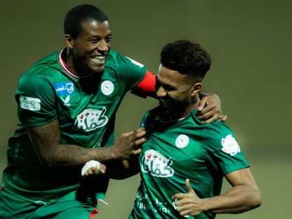 احتفال خالد الغنام نجم الاتفاق بتسجيل هدف في مرمى الخلود بالدوري السعودي - 24 يناير 2026 - X/@Ettifaq