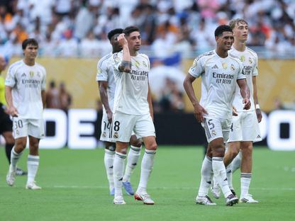 لاعبي ريال مدريد بعد نهاية الشوط الأول أمام يوفنتوس في ثمن نهائي كأس العالم للأندية - 1 يوليو 2025 - Reuters