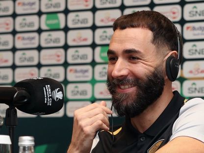 كريم بنزيما في المؤتمر الصحفي التقديمي لنهائي كأس خادم الحرمين الشريفين 2025 بين الاتحاد والقادسية - ittihad/x