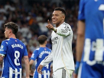 كيليان مبابي مهاجم ريال مدريد يحتفل بهدفه في مرمى ألافيس في الدوري الإسباني - 21 أبريل 2026 - Reuters