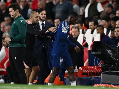 عثمان ديمبيلي لاعب باريس سان جيرمان بعد استبداله أمام أرسنال في ذهاب نصف نهائي دوري أبطال أوروبا - 29 أبريل 2025 - Reuters