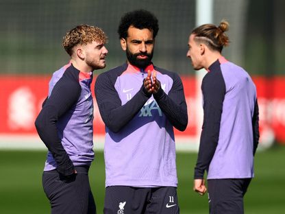 محمد صلاح لاعب ليفربول في حصة تدريبية - 6 مارس 2024 - REUTERS