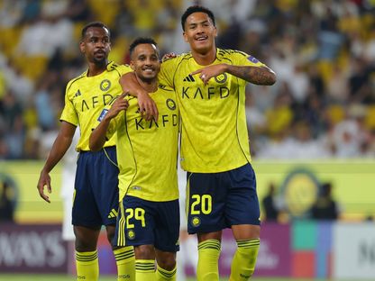 احتفال لاعبي النصر السعودي بتسجيل هدف في مرمى الاستقلول الطاجيكي في دوري أبطال آسيا 2 - 17 سبتمبر 2025 - X/@AlNassrFC