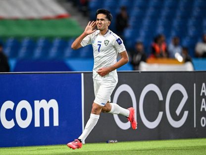 صدر الدين خسانوف لاعب أوزبكستان يحتفل بتسجيل هدف في مرمى السعودية بنهائي كأس آسيا تحت 17 عاماً - 20 أبريل 2025 - X/@UzbekistanFA