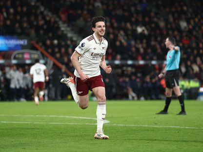 ديكلان رايس لاعب أرسنال يحتفل بهدفه الأول في مرمى بورنموث في الدوري الإنجليزي - 3 يناير 2026 - Reuters