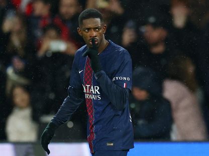 عثمان ديمبيلي يحتفل بهدفه في مباراة باريس سان جيرمان وليل بالدوري الفرنسي - 16 يناير 2026 - Reuters