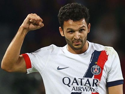 غونسالو راموس بعد تسجيله هدف الفوز لباريس سان جيرمان في مرمى برشلونة بدوري أبطال أوروبا - 1 أكتوبر 2025 - Reuters