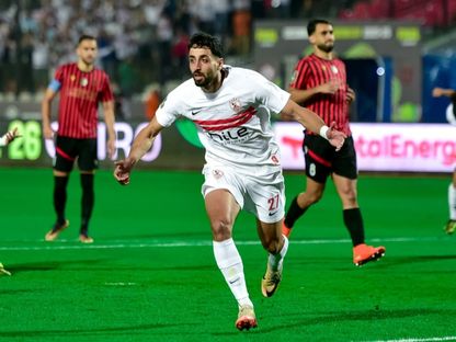 احتفال عدي الدباغ بهدف الزمالك المصري ضد اتحاد العاصمة الجزائري في نهائي كأس الكونفدرالية الإفريقية - 16 مايو 2026 - X/ZSCOfficial