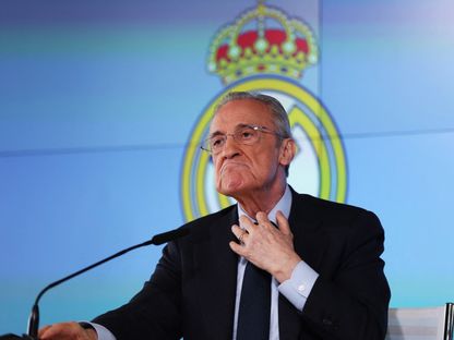 رئيس ريال مدريد فلورنتينو بيريز خلال مؤتمر صحافي - 12 مايو 2026 - Reuters