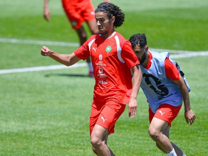 أيوب بوعدي في تدريبات المغرب قبل مواجهة اسكتلندا بكأس العالم - 16 يونيو 2026 - X@EnMaroc