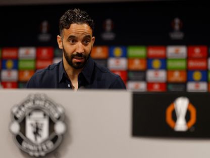 مدرب مانشستر يونايتد روبن أموريم خلال مؤتمر صحفي قبل نهائي الدوري الأوروبي - 14 مايو 2025 - Reuters