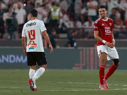 طاهر محمد طاهر لاعب الأهلي بعد تسجيل فريقه الهدف الثاني في شباك الزمالك - 9 نوفمبر 2025 - facebook/alahly