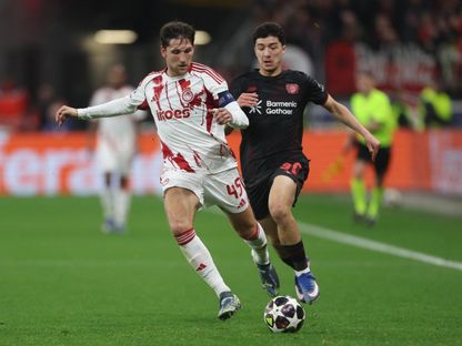 من مباراة باير ليفركوزن الألماني وأولمبياكوس اليوناني في دوري أبطال أوروبا - 24 فبراير 2026 - Reuters