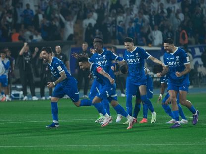 احتفال لاعبي الهلال بالتأهل لنهائي كأس الدرعية للسوبر السعودي على حساب الأهلي- 13 أغسطس 2024 - X/@Alhilal_FC