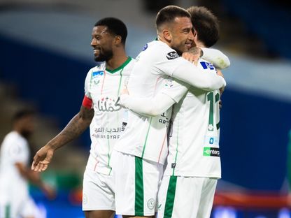 احتفال لاعبي الاتفاق بتسجيل هدف في مرمى النجمة بالدوري السعودي - 8 يناير 2026 - X/@@Ettifaq