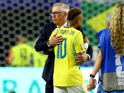 مدرب البرازيل كارلو أنشيلوتي ونيمار جونيور بعد مباراة اسكتلندا في كأس العالم 2026 - 24 يونيو 2026 - Reuters