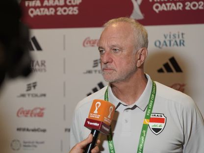 مدرب منتخب العراق غراهام أرنولد في مؤتمر صحافي خلال كأس العرب - 11 ديسمبر 2025 - X/@IraqNT_EN